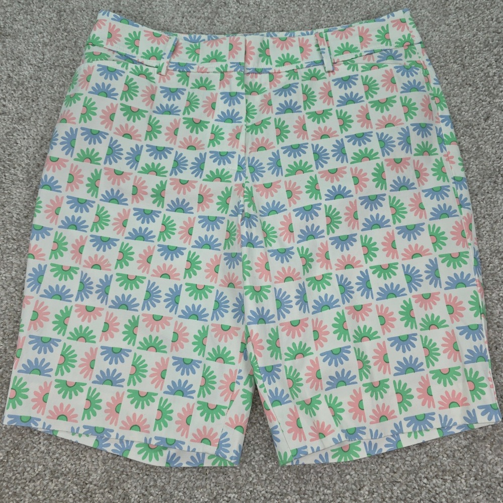 Talbots Perfect Short Womens 6P Floral Check Daisy Pink Green Blue Mid Length